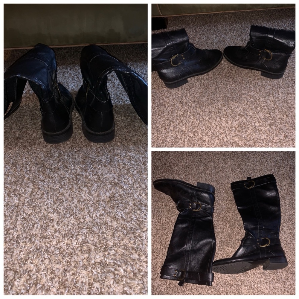 Black knee high flat boots